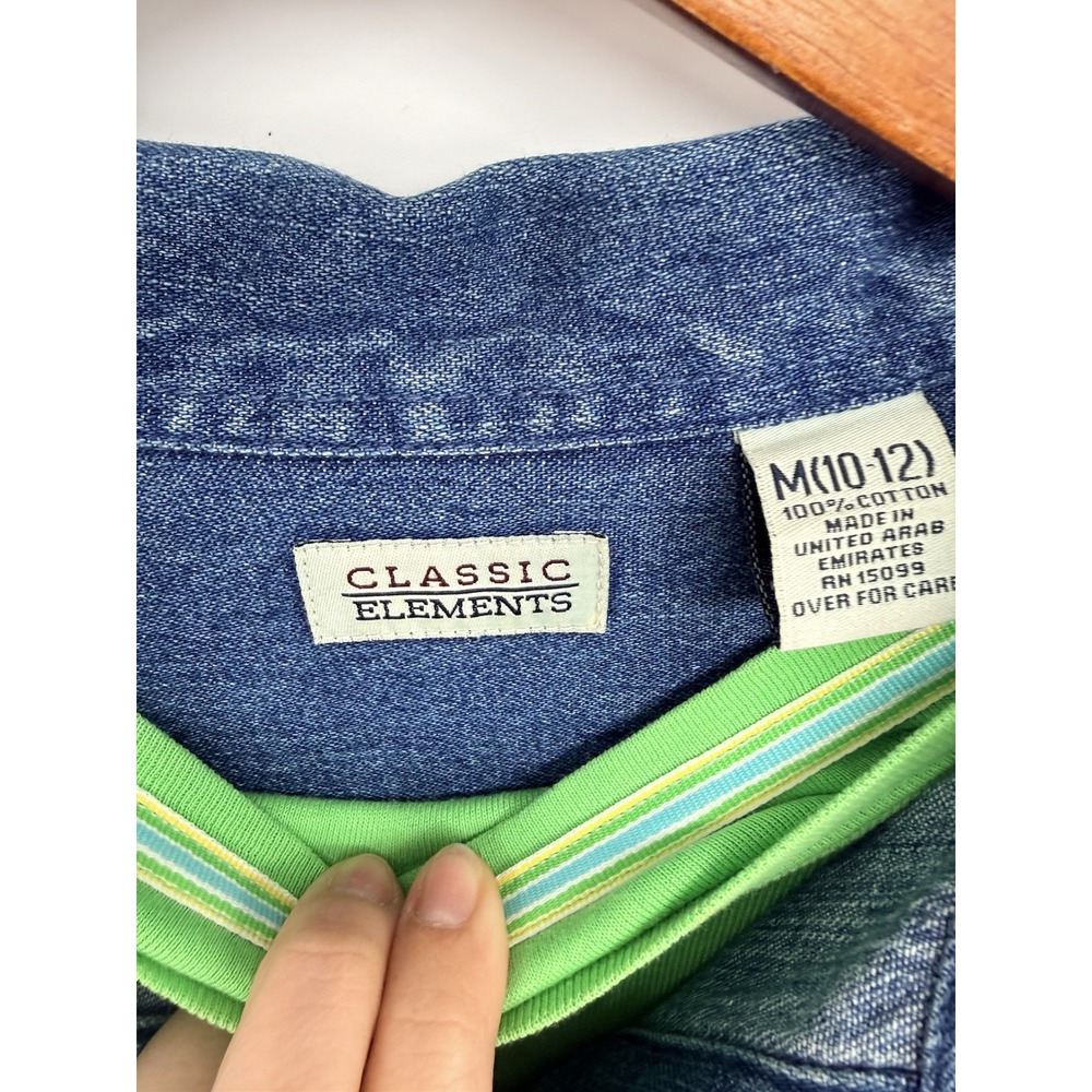 Classic Elements Womens Medium 10-12 Jean Top Green Accents St. Pattys Heart Vtg - Picture 7 of 11